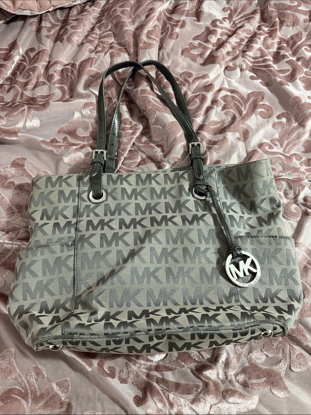 Michael Kors Gray MK Signature Tote with Charm